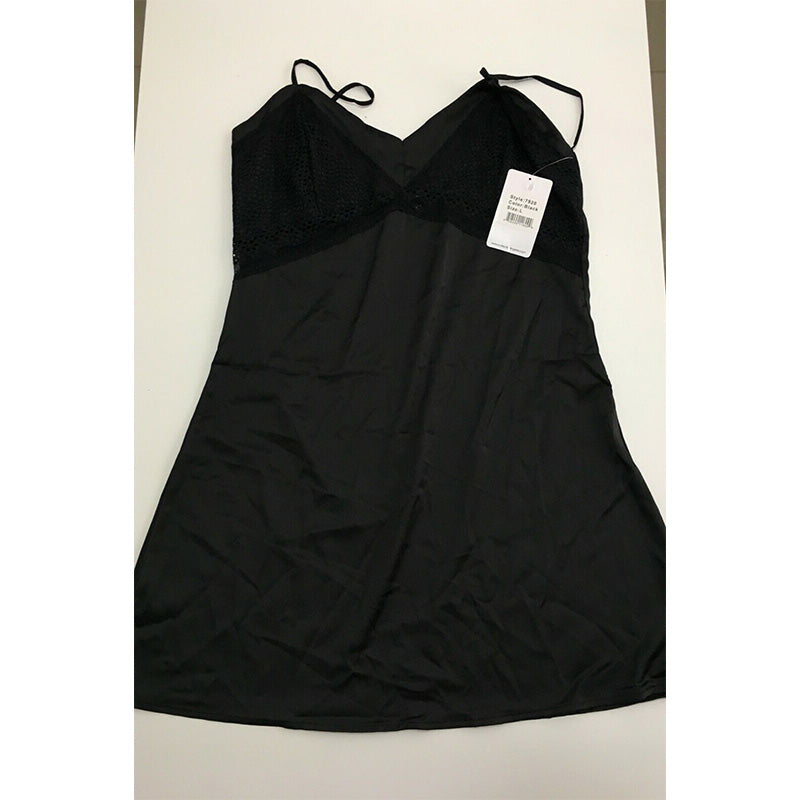iCollection Satin Spandex Chemise Nightgown Black L