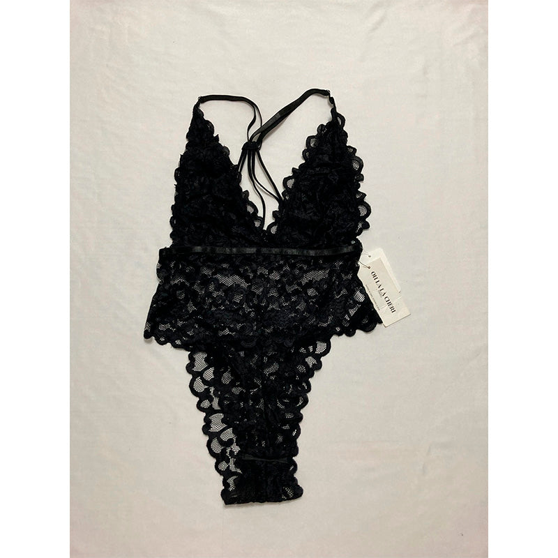 Oh La La Cheri - Jeana High Leg Galloon Lace Teddy With Multi-Strap Back Detai S/M