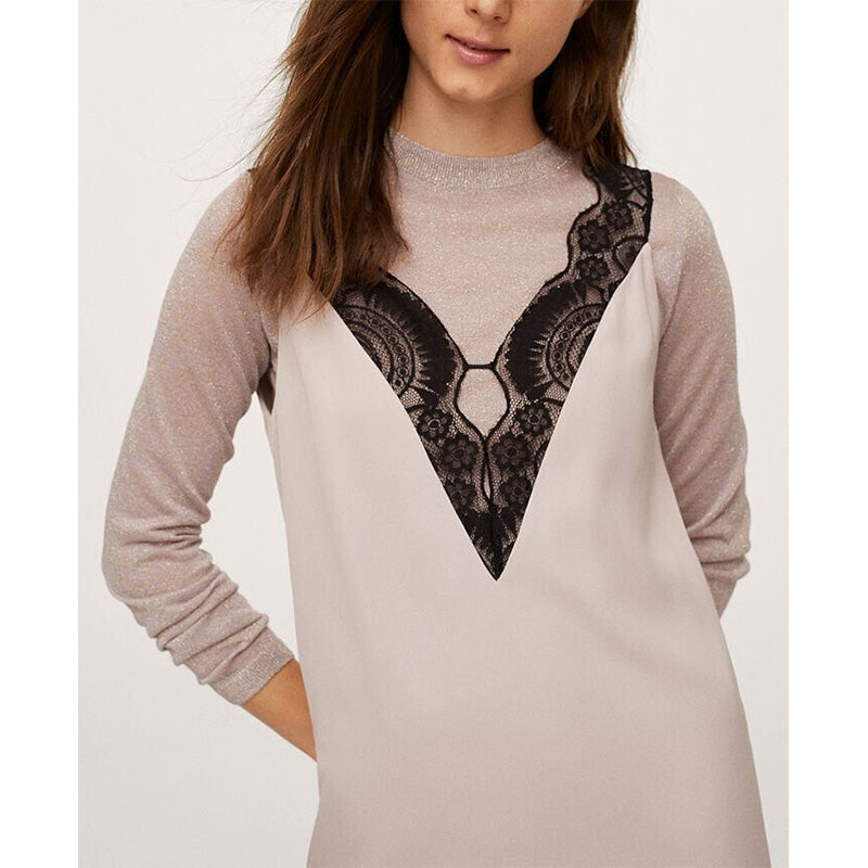 MANGO Lace Camisole Dress Nude L