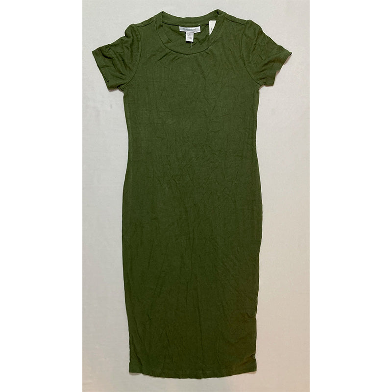 Basic Rib Knit Maternity T-Shirt Dress Green XS