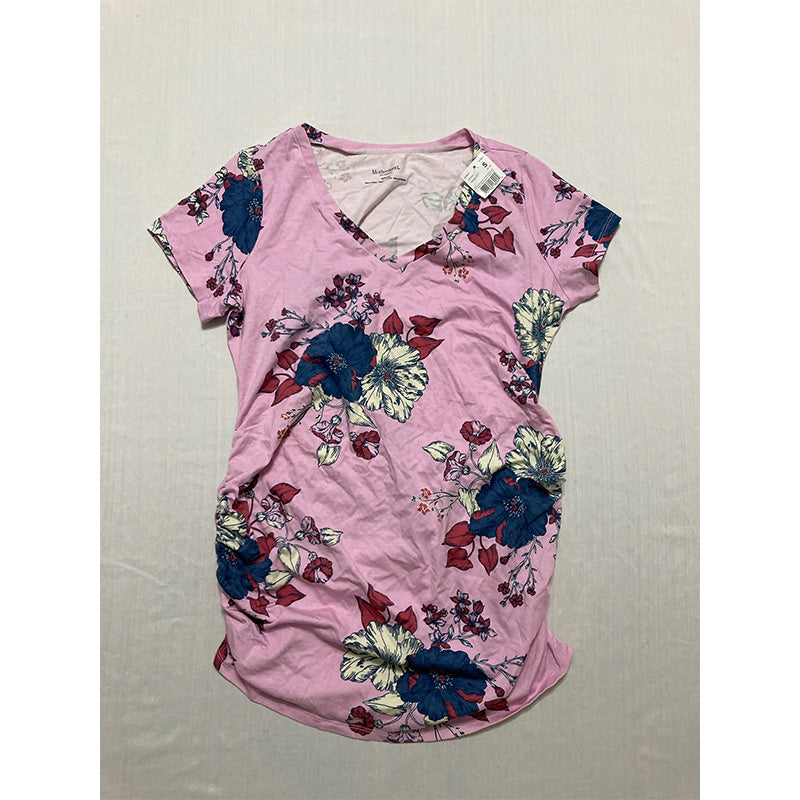 Motherhood Maternity V-Neck Side Ruched Maternity Tee Pink S