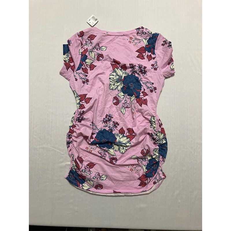 Motherhood Maternity V-Neck Side Ruched Maternity Tee Pink S