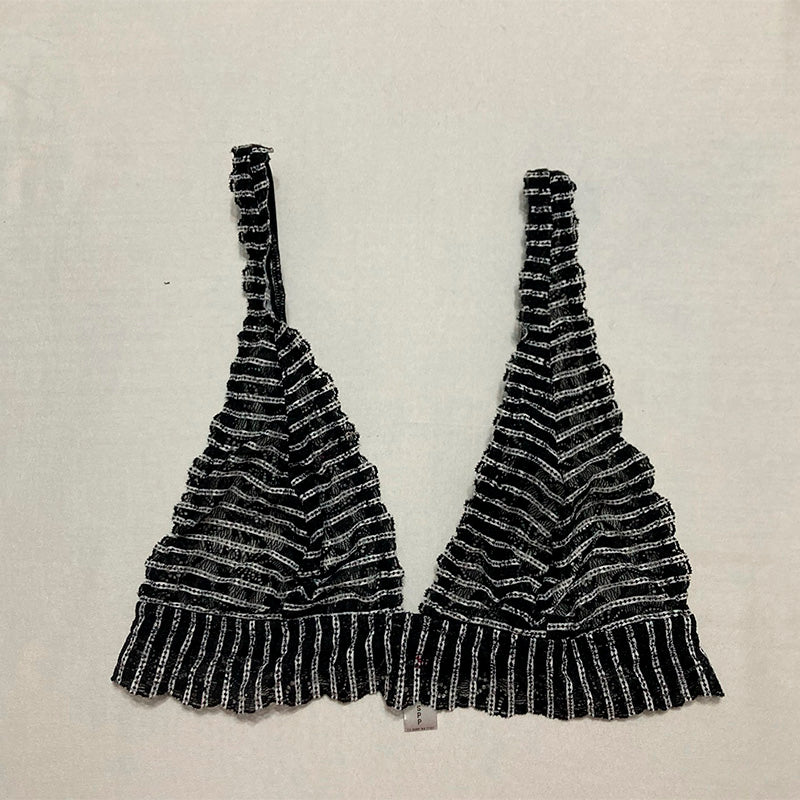 Cosabella Pixie Printed Triangle Bralette Black Stripe Dot S