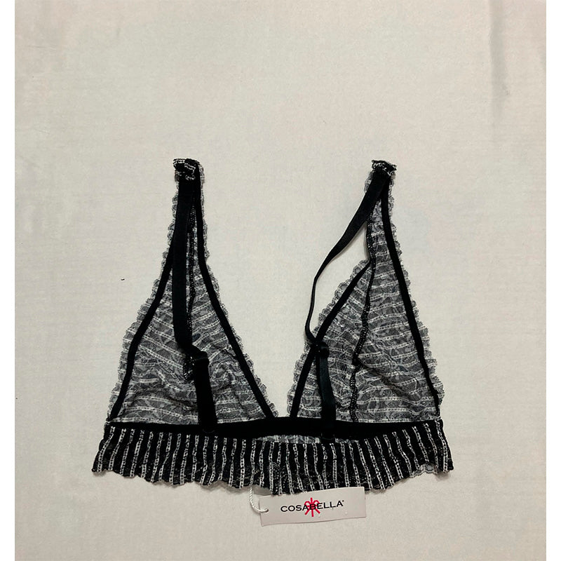 Cosabella Pixie Printed Triangle Bralette Black Stripe Dot S