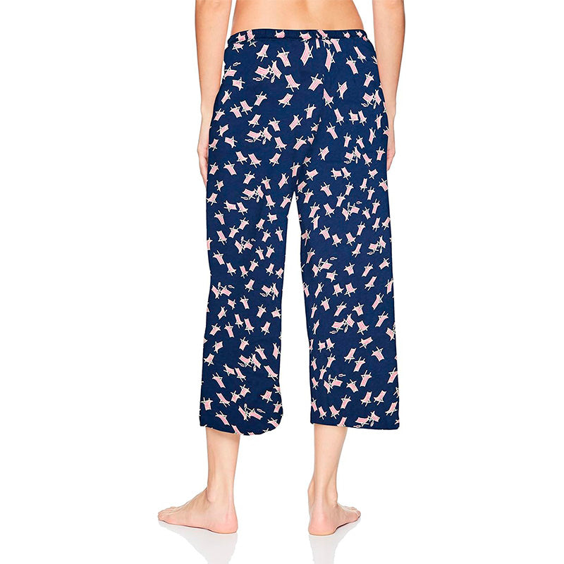 HUE Women's Basic Printed Knit Capri Pajama Sleep Pant BEACH CHAIR L