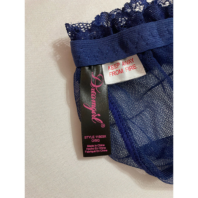 Dreamgirl Stretch Lace and Mesh Babydoll Navy One Size