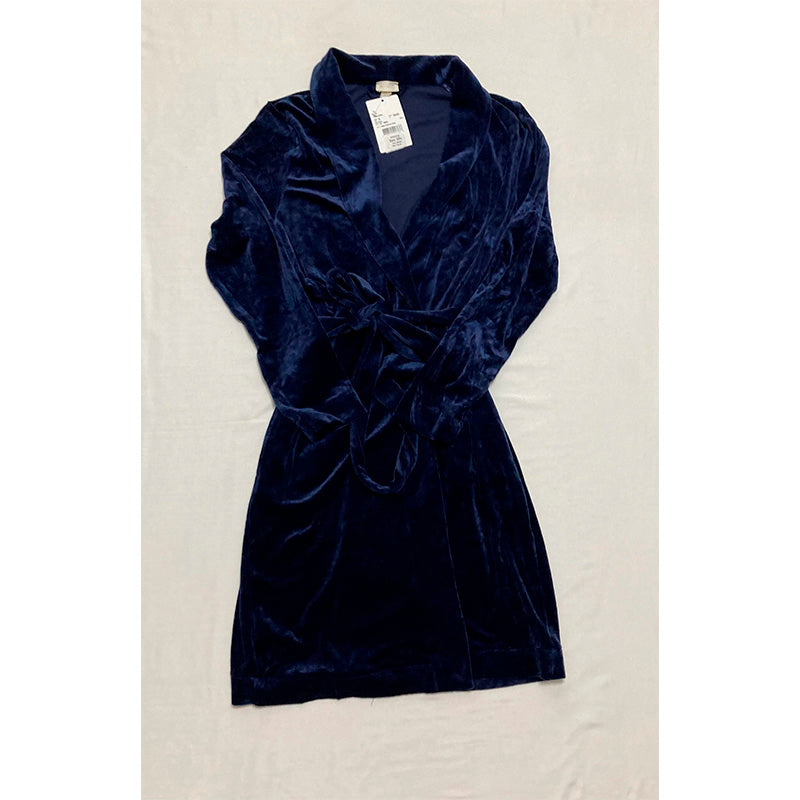 HANRO Womens Velour Wrap Robe Navy SP