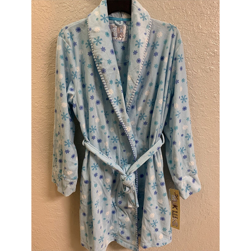 Muk Luks Cozy Short Fleece Robe Blue Snowflakes M