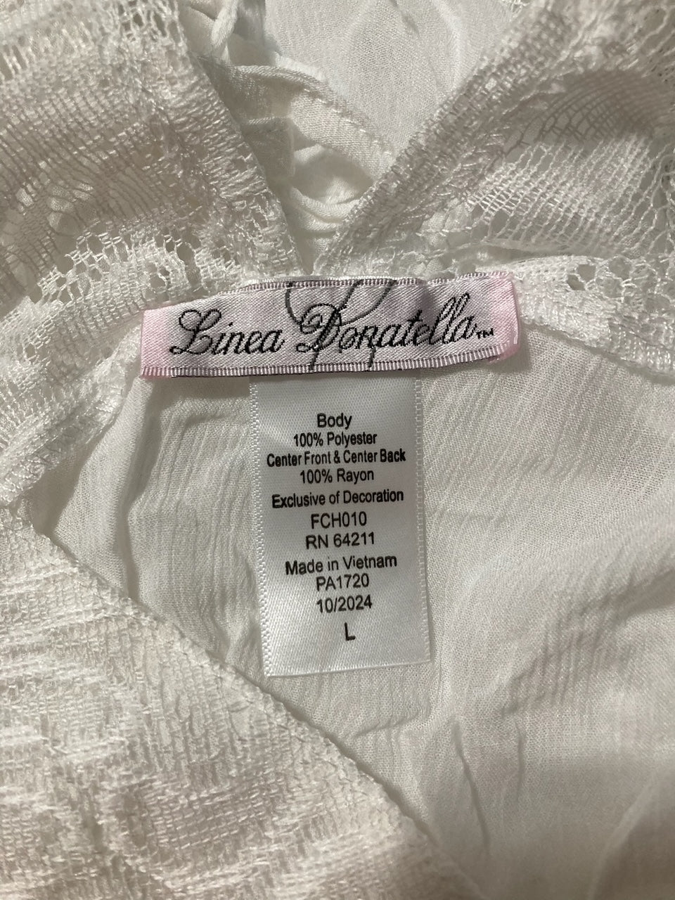 LINEA DONATELLA Lace Trimmed Bridal Babydoll WHITE L