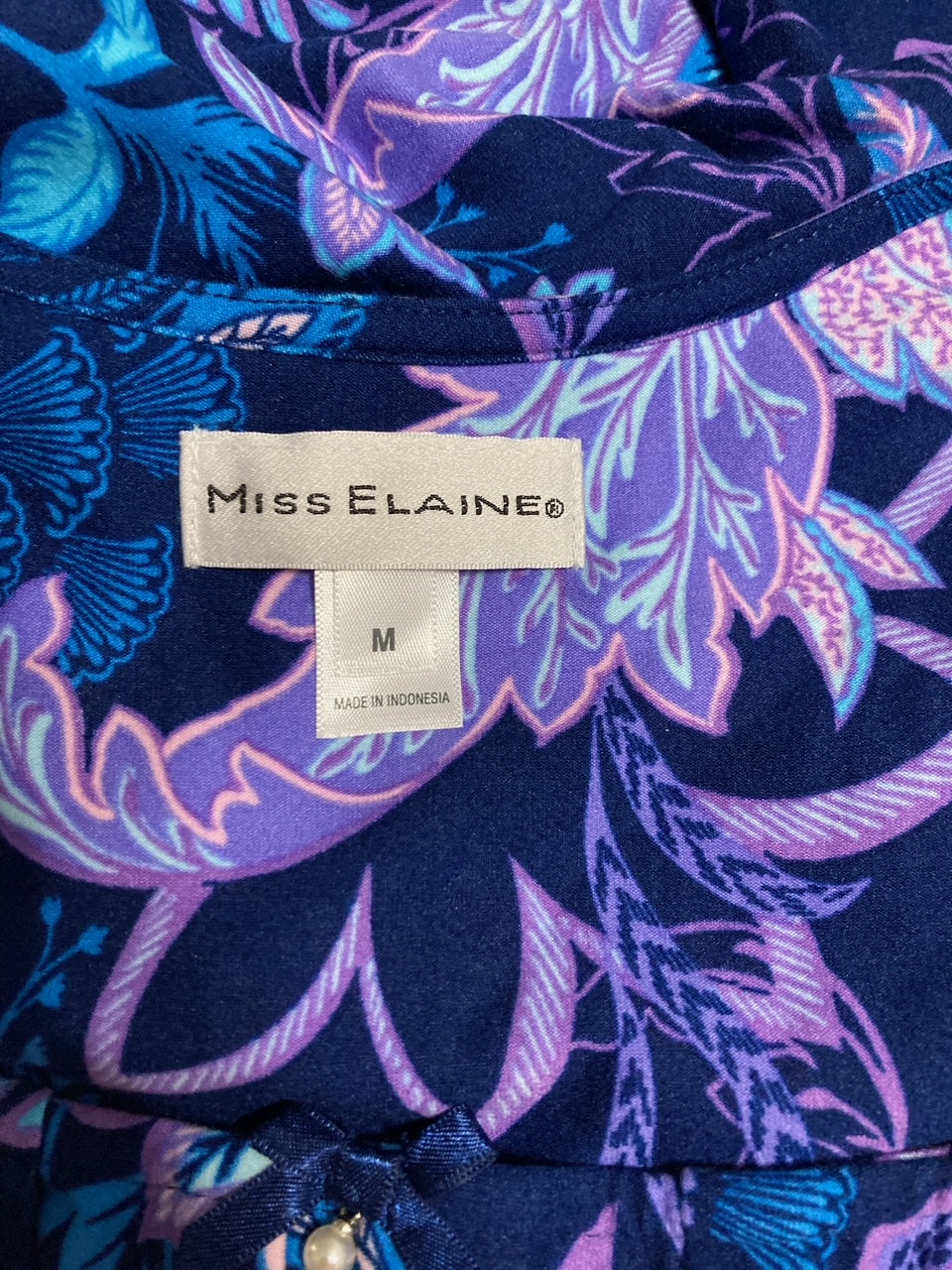 MISS ELAINE Long Sleeve Printed Night Dress PURPLE M