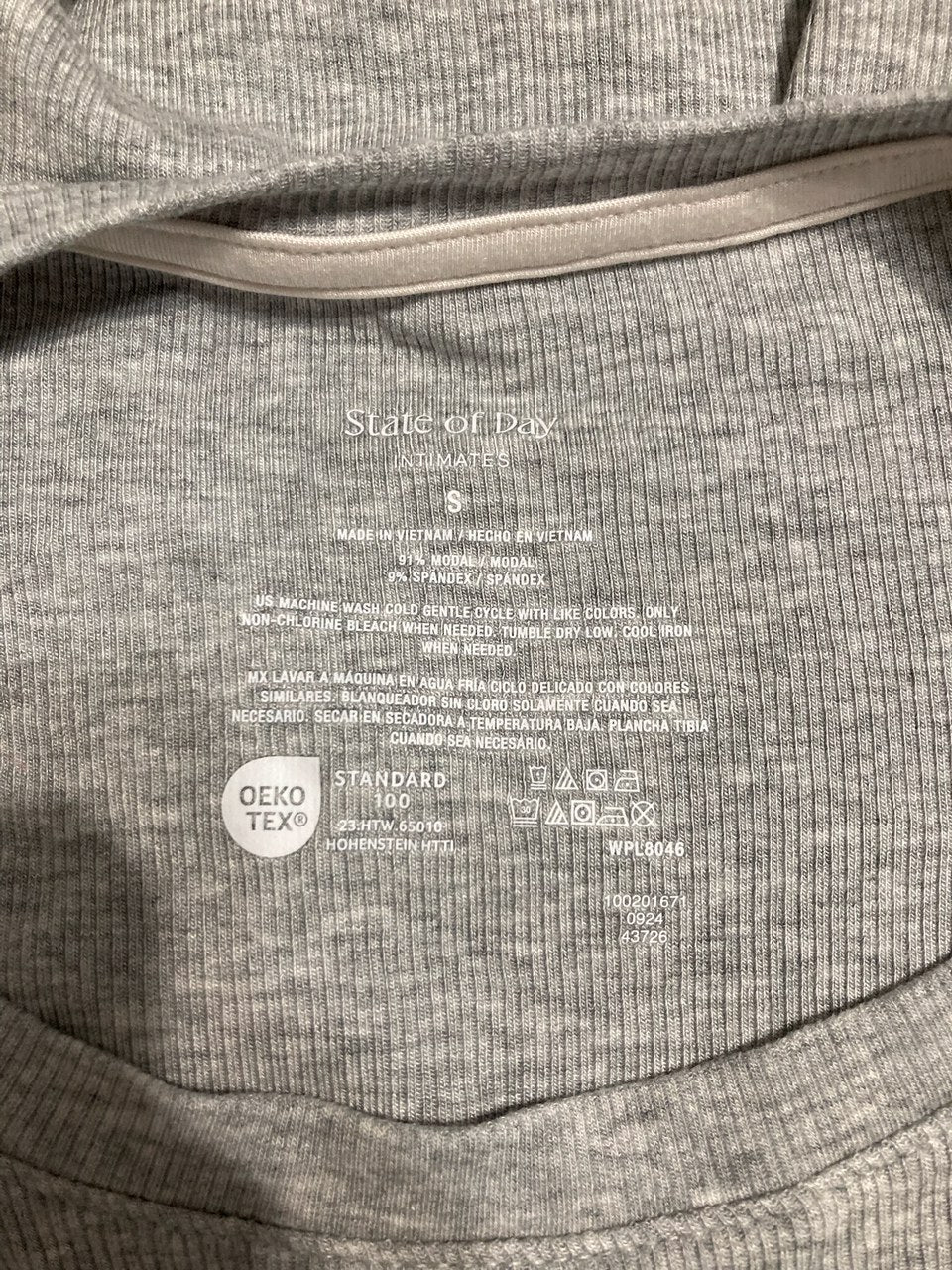 STATE OF DAY Pajama set two piece GREY S