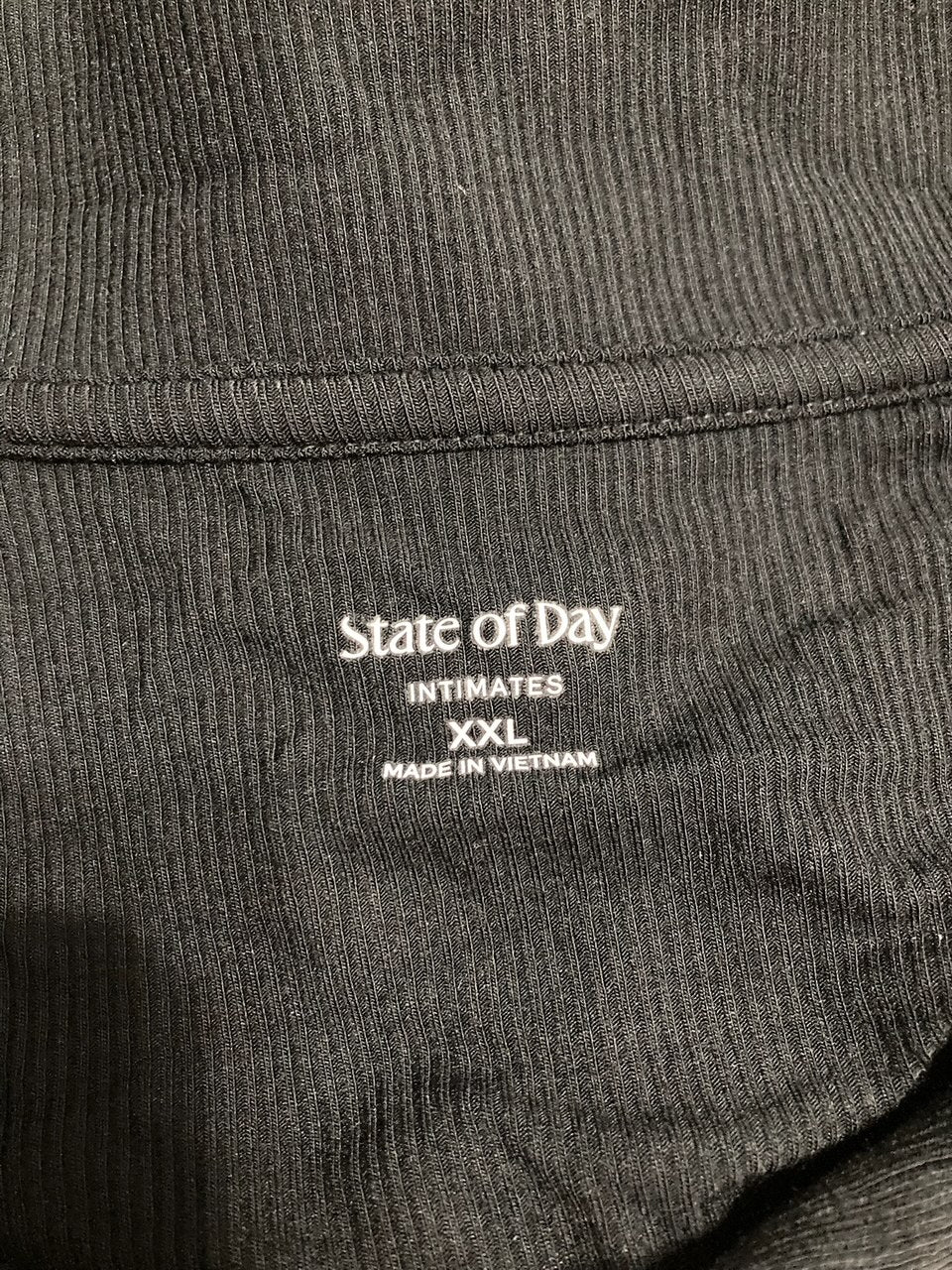 STATE OF DAY 2-Piece Packaged Ribbed Notched-Collar Pajama set BLACK XXL