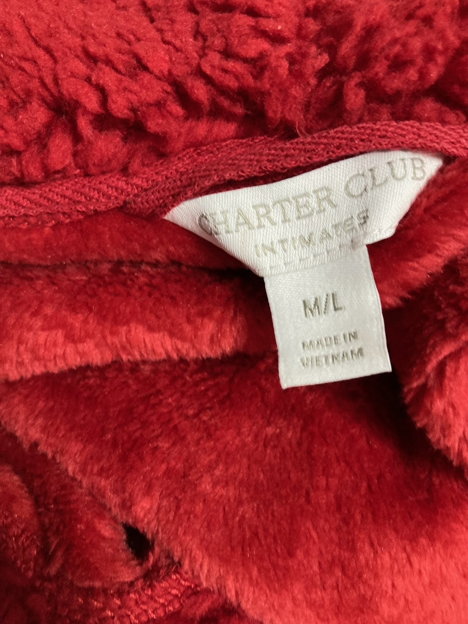CHARTER CLUB Long Plush Fleece-Trim Robe RED M/L