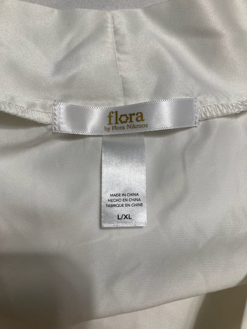 NWD FLORA Kit Matte Charmeuse Wrap Robe with Lace WHITE L/XL
