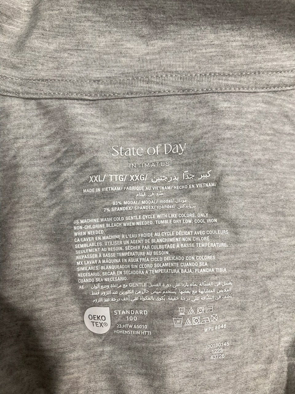 STATE OF DAY Short-Sleeve Notched-Collar Pajama Top GREY XXL