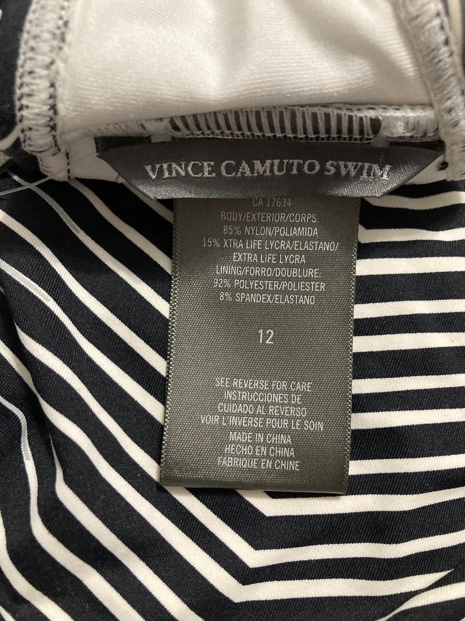 VINCE CAMUTO Miter Stripes High Neck Monokini BLACK 12