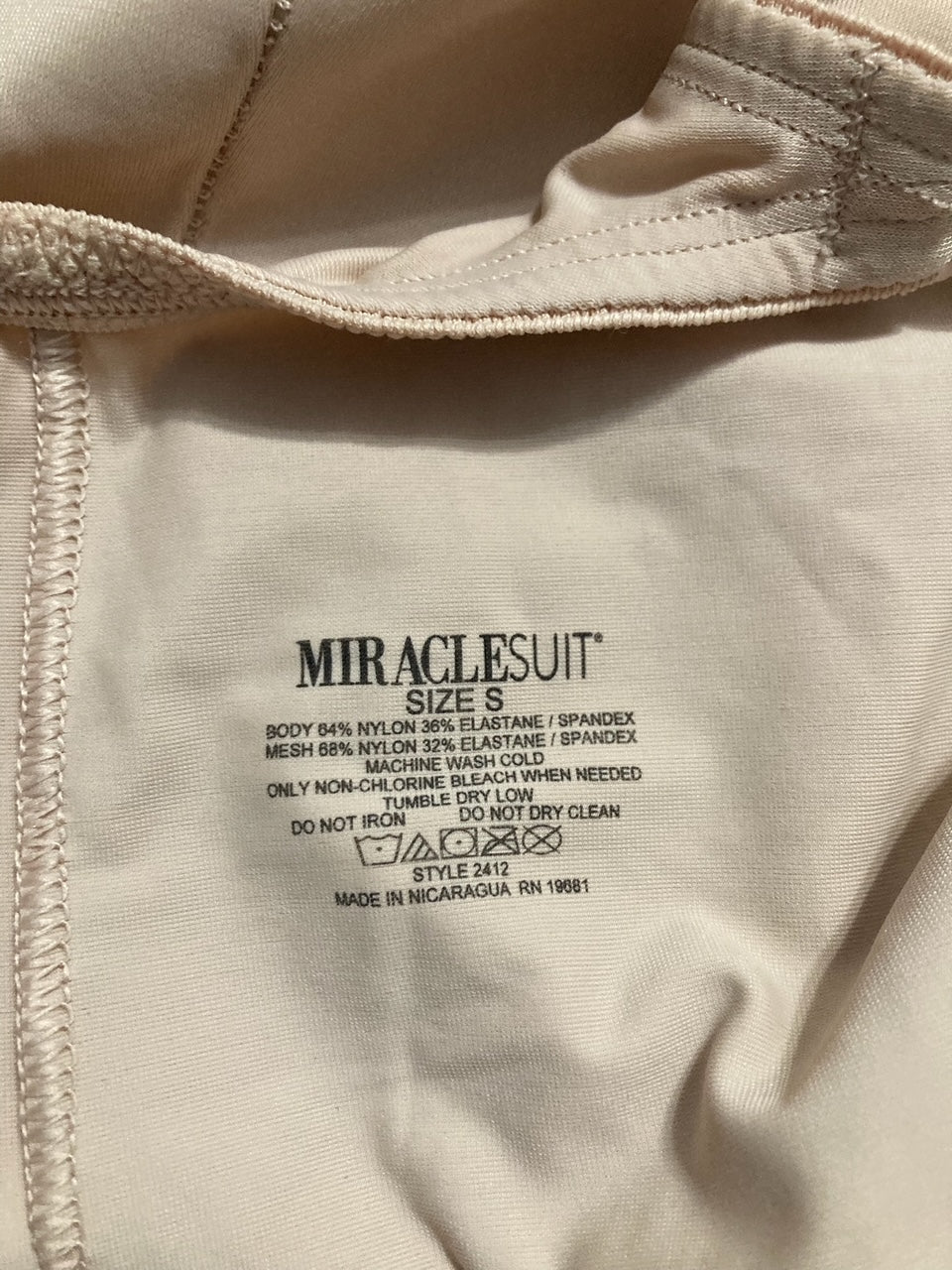 MIRACLESUIT Extra Firm Tummy Tuck Open Bust Bike Shorts Bodysuit WARM BEIGE S