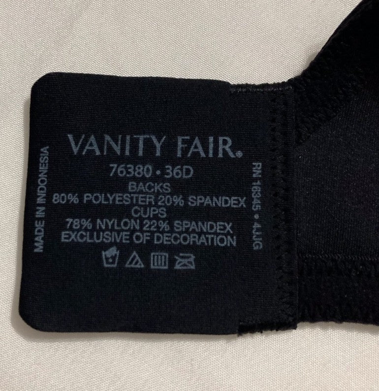 VANITY FAIR Full Figure Beauty Back Smoothing Bra BLACK 36D
