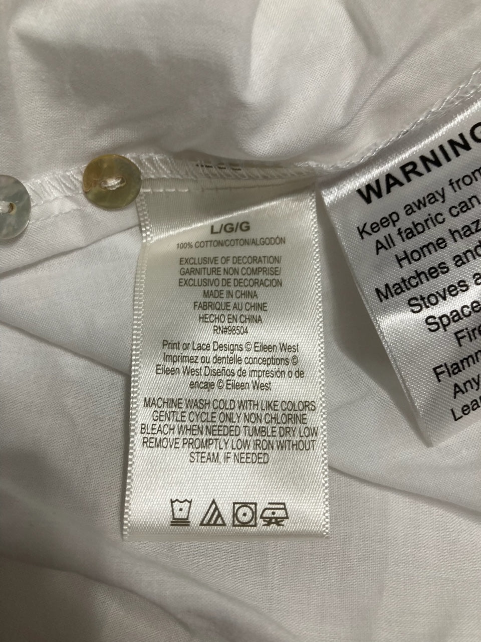 EILEEN WEST Cotton Lightweight Sleeveless Nightgown WHITE L
