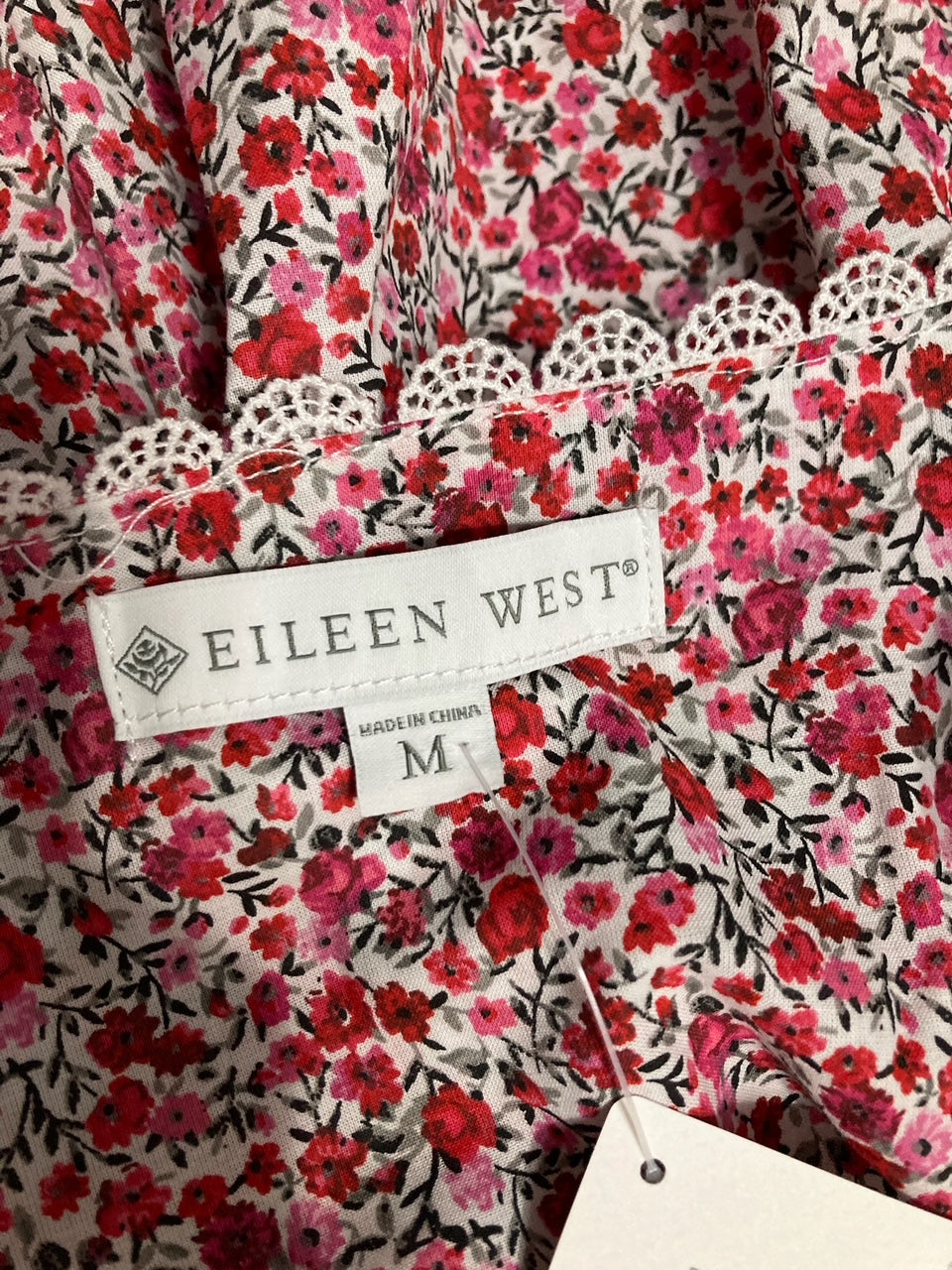 EILEEN WEST Cotton Lawn Ballet Long Sleeve Nightgown WHITE GROUND HOLIDAY M
