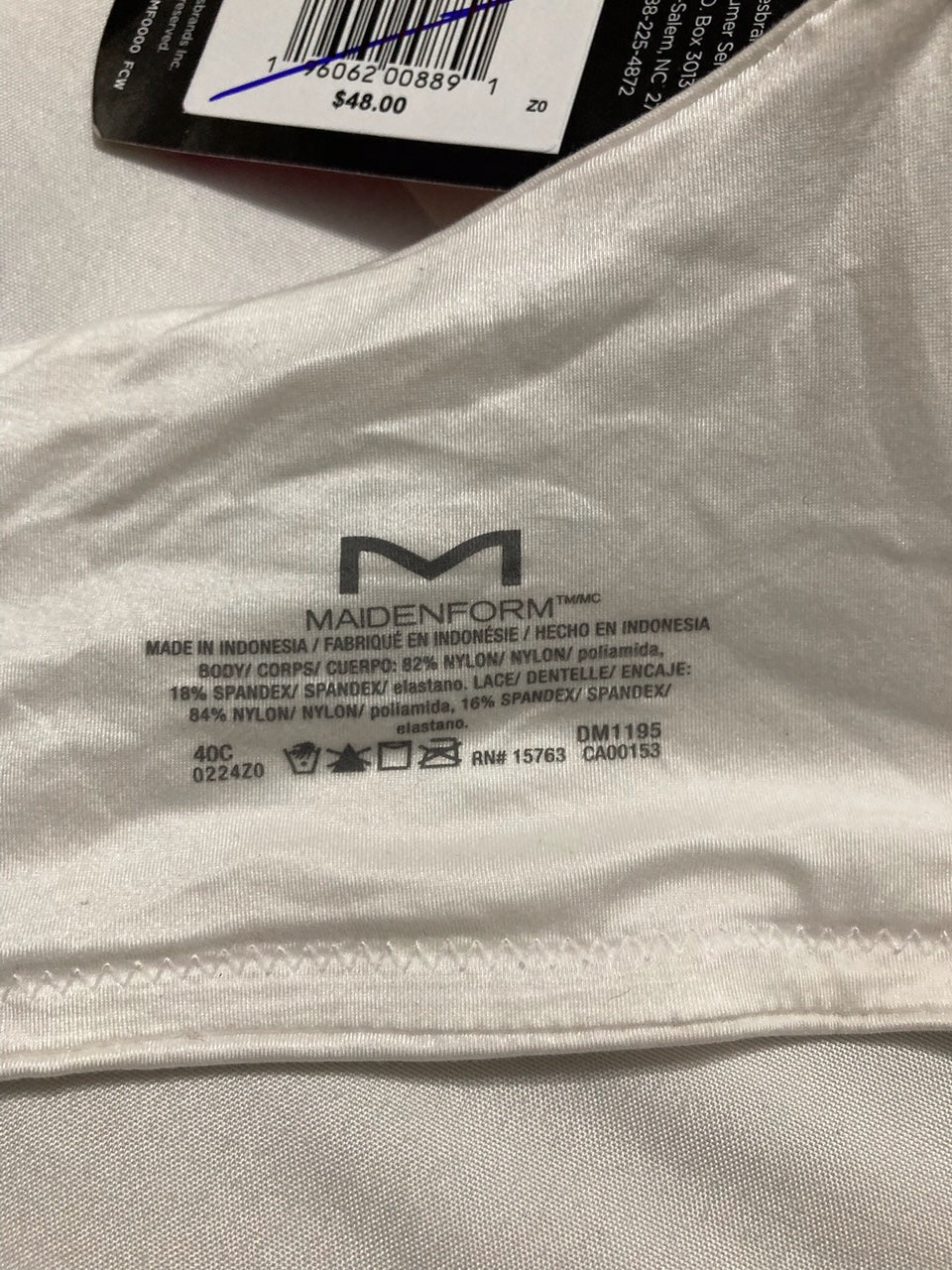 NWD MAIDENFORM Comfort Devotion Your Lift Underwire Bra WHITE 40C