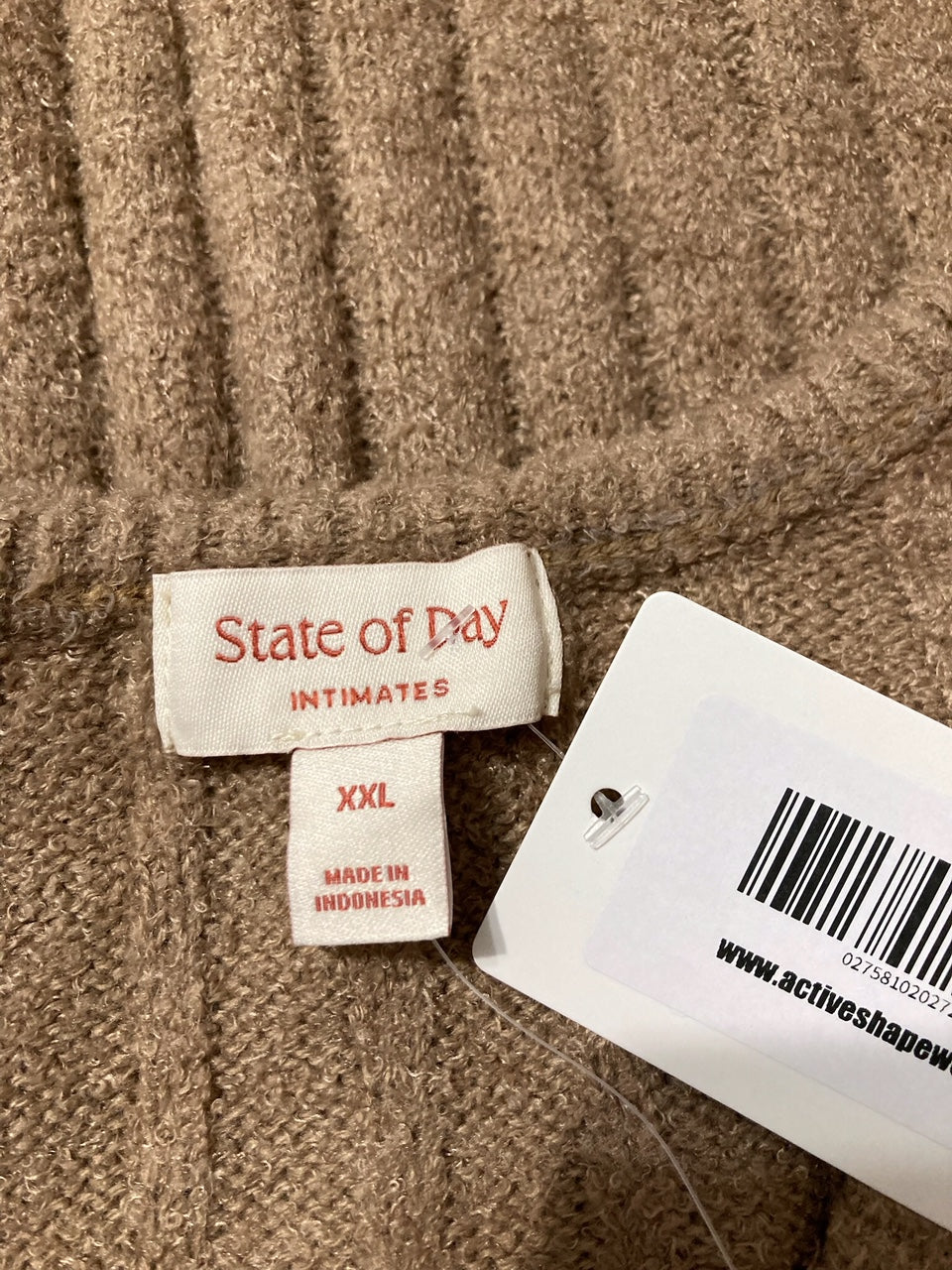 STATE OF DAY V-Neck Ribbed Knit Sweater with Contrast Trim BROWN XXL