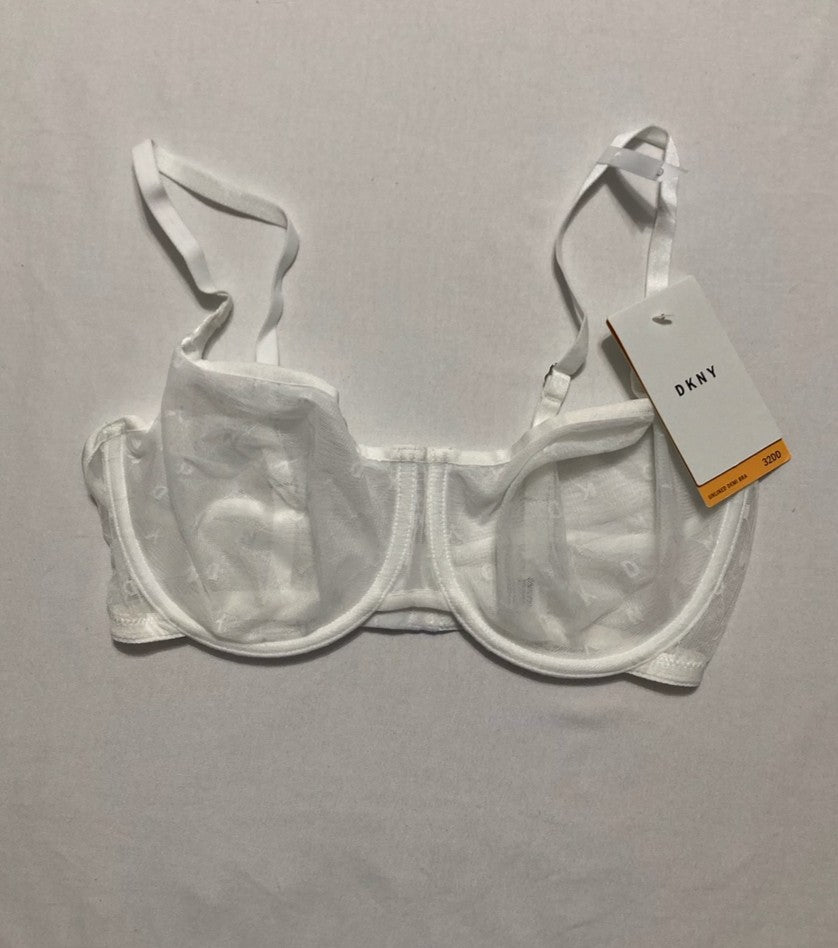 DKNY Monogram Mesh Unlined Demi Bra WHITE 32DD