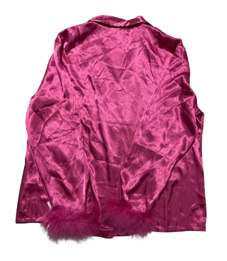 LINEA DONATELLA Marabou Feather Satin Pajama PINK XL