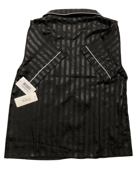 FLORA NIKROOZ Stripe Notch Pajama top BLACK M