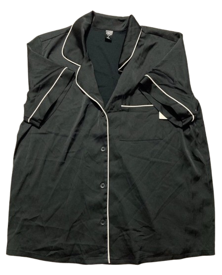 I.N.C Satin Notch Collar Pajama Top BLACK M
