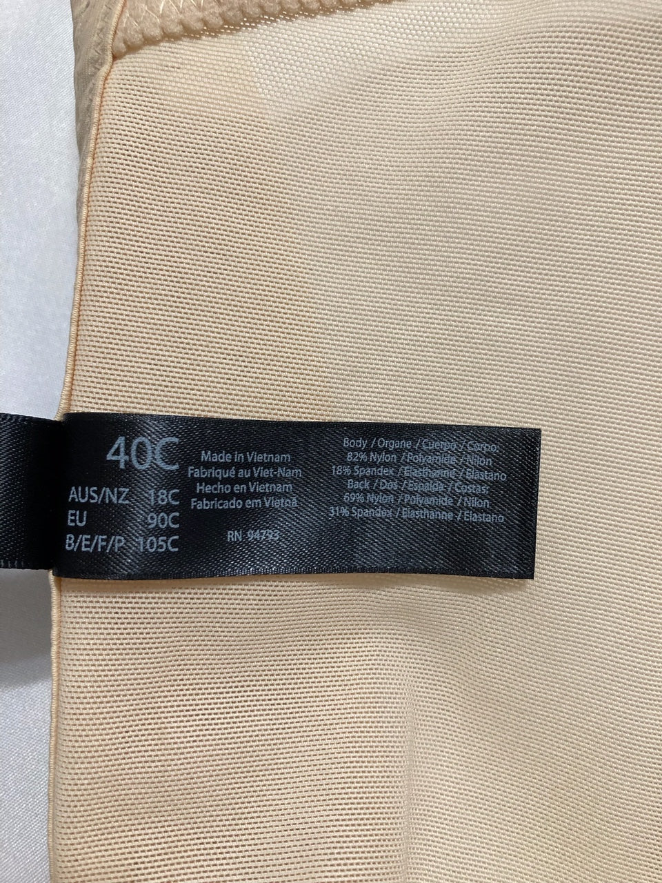 DOMINIQUE Longline Strapless Bra Low Back Hidden Underwire Convertible NUDE 40C