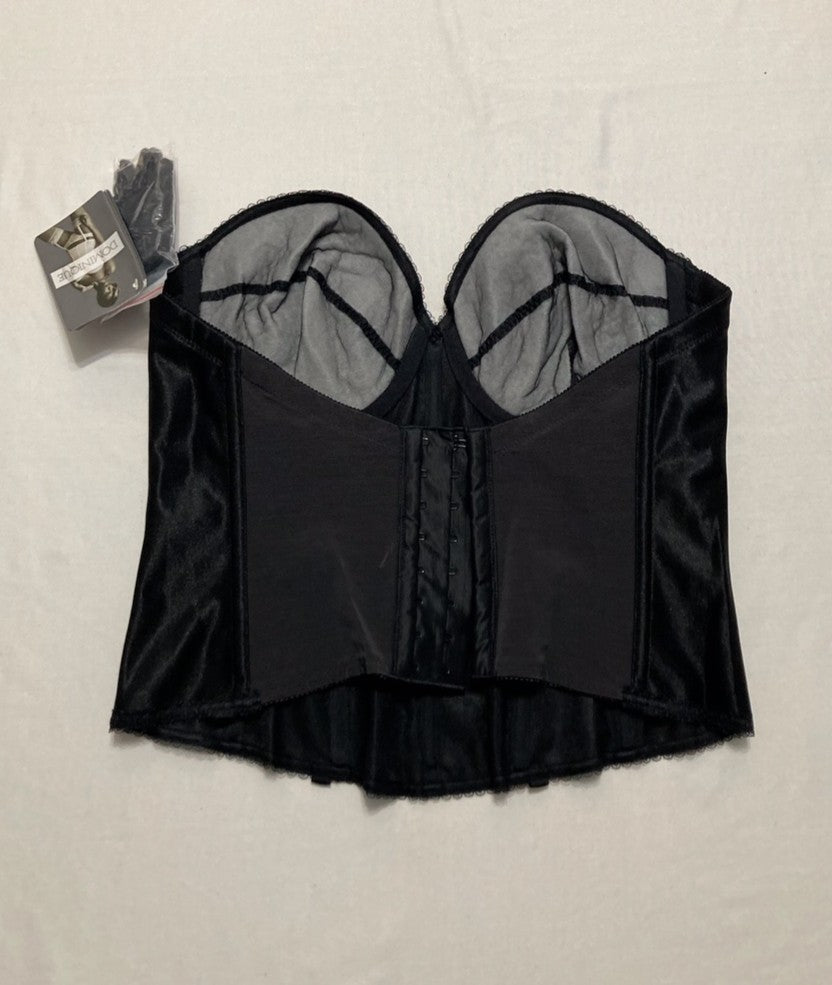 DOMINIQUE Strapless Low Back Satin Longline Bridal Bra BLACK 38B
