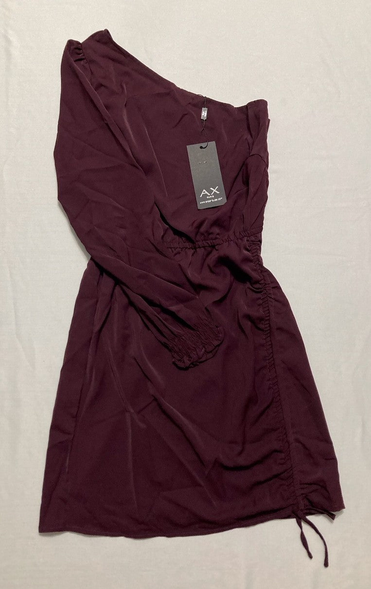 AX PARIS One Shoulder Dress with Side Ruched Tie Detail WINE 4