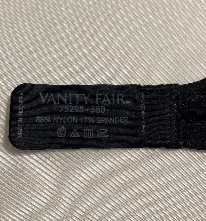 VANITY FAIR Perfect T-Shirt Bra Body Shine Full Coverage Lightly Lined BLACK 38B