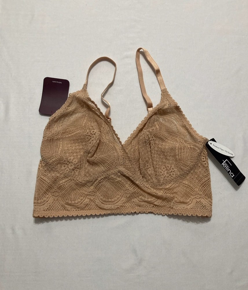 FELINA Finesse Cami Bralette Stretchy Lace Bralettes for Women NUDE L/XL