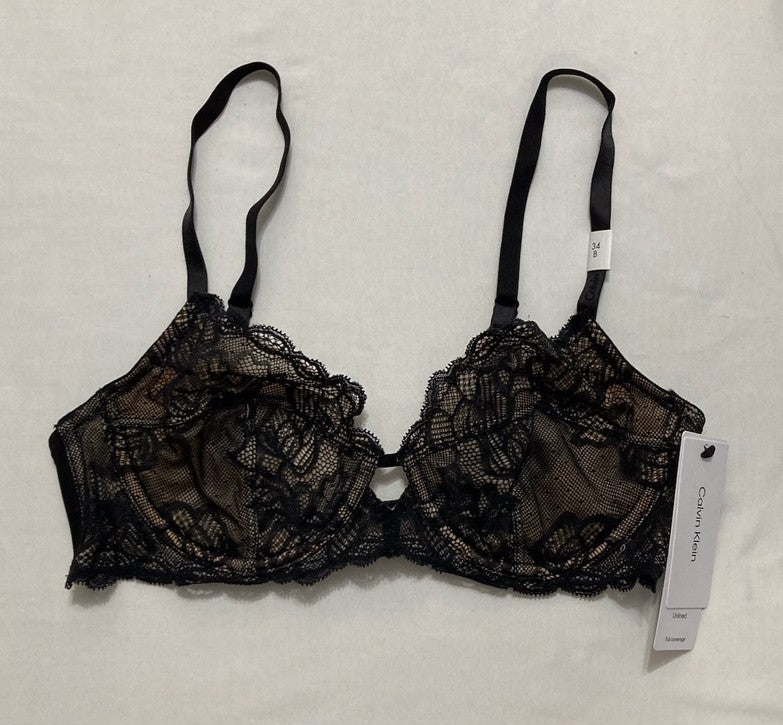 CALVIN KLEIN Seductive Comfort Unlined Lace Bra BLACK 34B