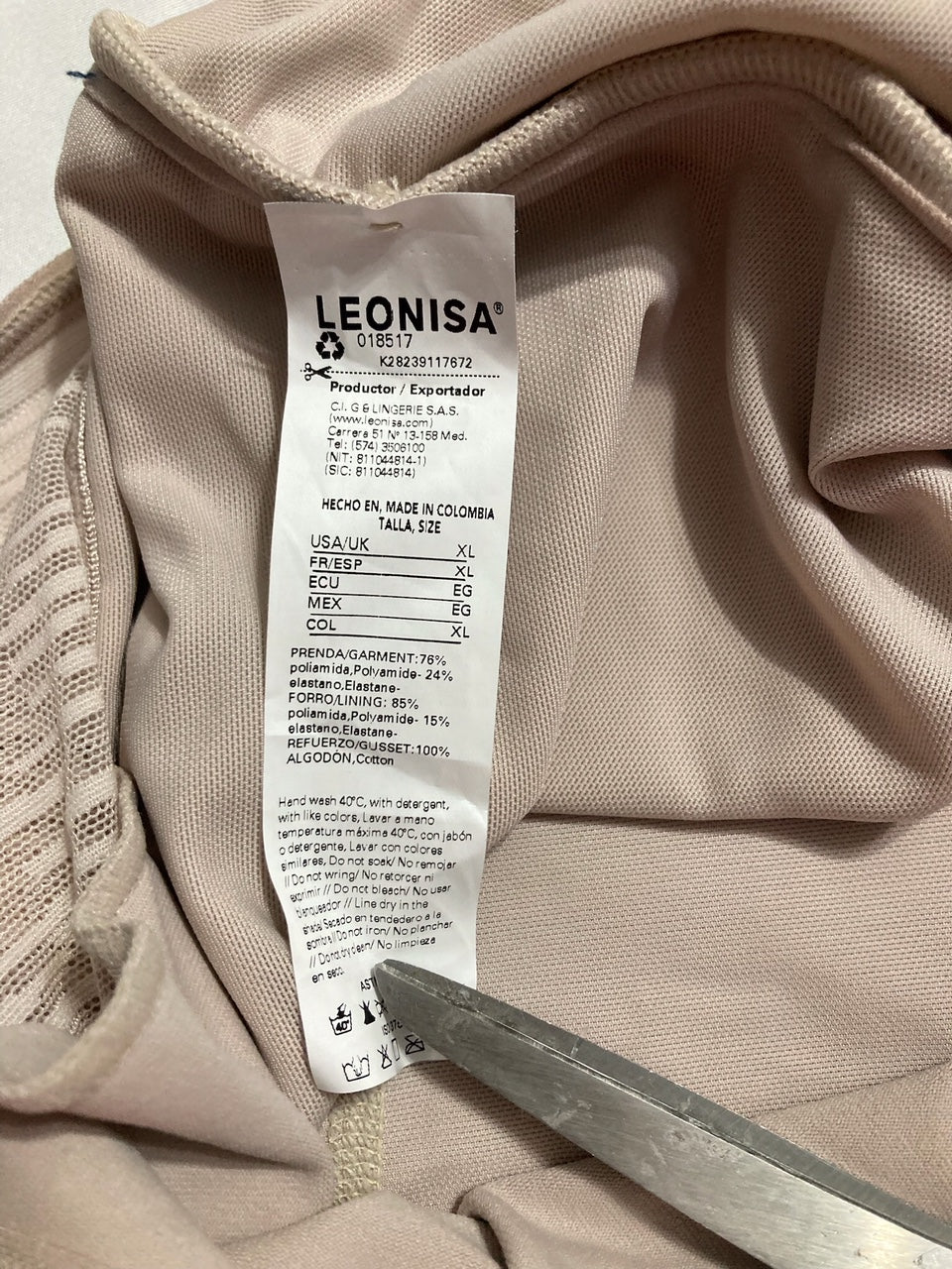 LEONISA Sheer Stripe Detail Sculpting Bodysuit Tummy Control Shapewear BEIGE XL