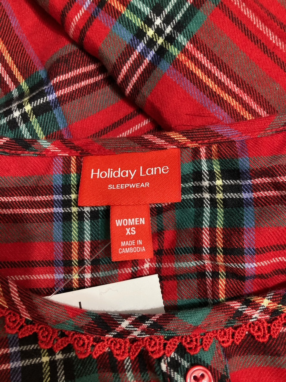 HOLIDAY LANE Brinkley Plaid Flannel Sleep Dress RED XS