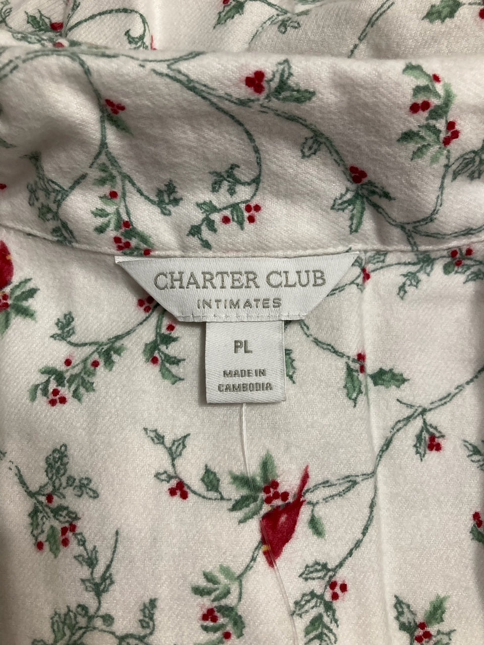 CHARTER CLUB Printed Cotton Flannel Pajama Set WHITE PL