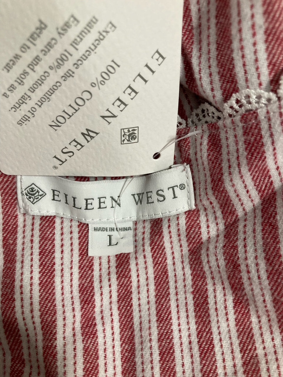 EILEEN WEST Cotton Flannel Long Sleeve Nightgowns PINK CANDYCANE L