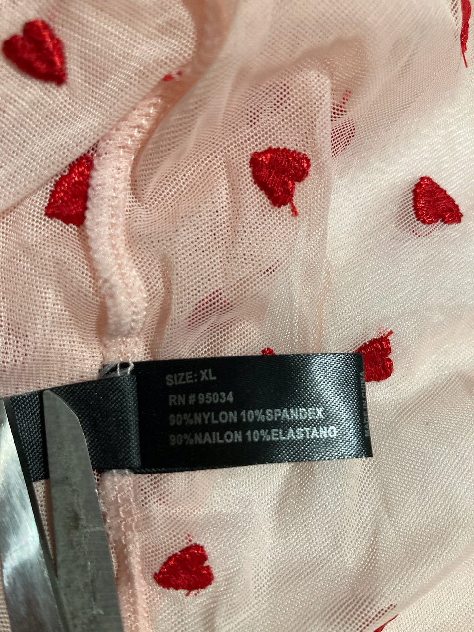 ICOLLECTION Heart Mesh Sheer Babydoll 2pc Lingerie Set ROSE XL