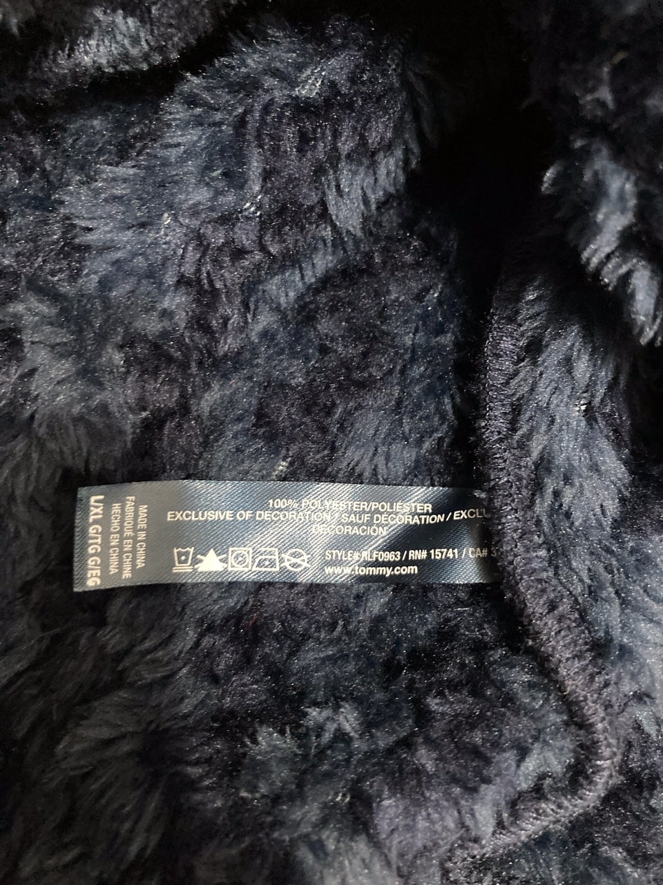 TOMMY HILFIGER Long Sleeve Plush Robe NAVY L/XL