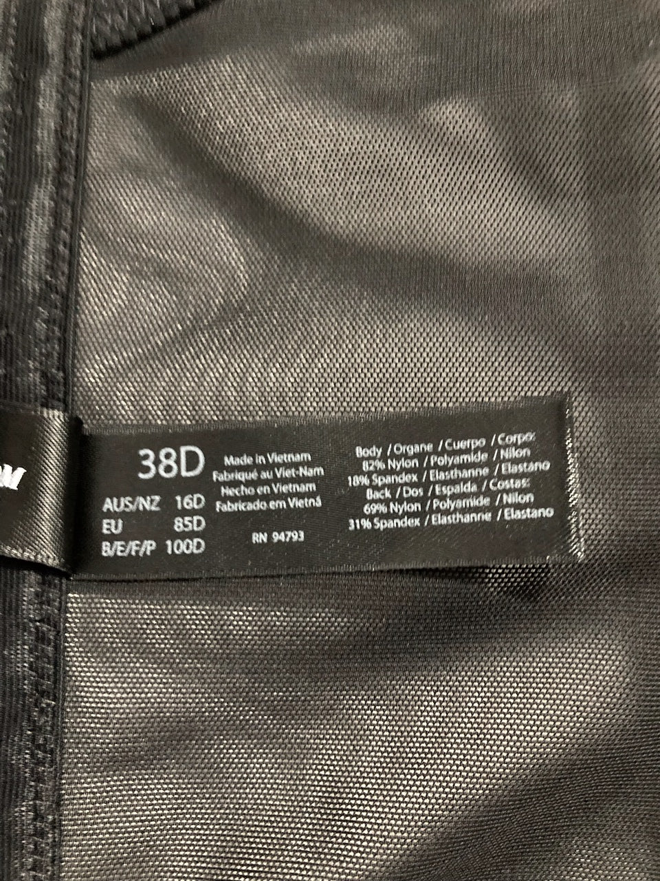 DOMINIQUE Longline Strapless Bra Low Back Hidden Underwire BLACK 38D