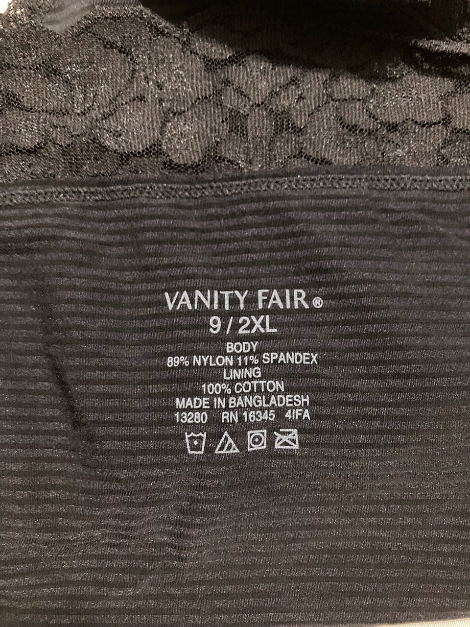 VANITY FAIR Flattering Lace Panties BLACK 2XL