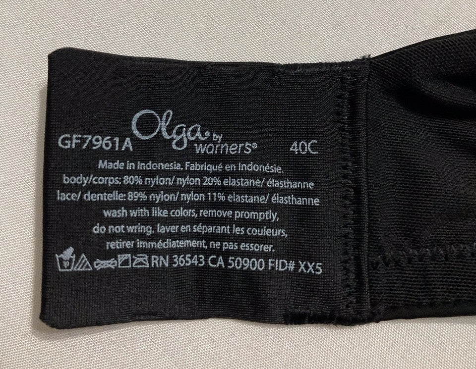 OLGA Plus Size Cloud 9 Underwire Contour Lace Bra BLACK 40C
