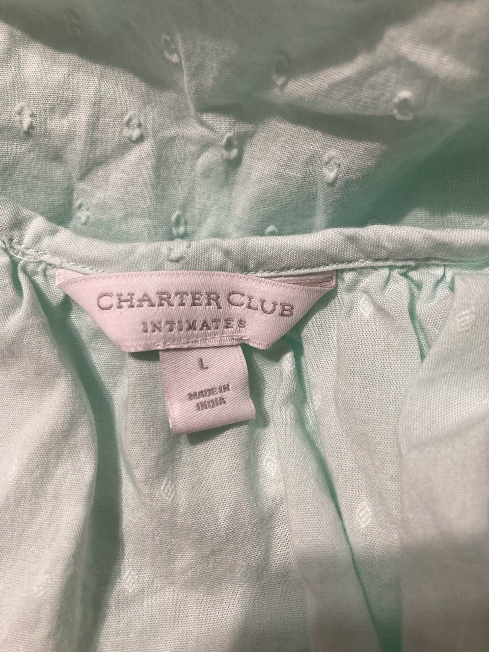 CHARTER CLUB Nightgown with Lace Trim and Ruffled Neckline MINT GREEN L