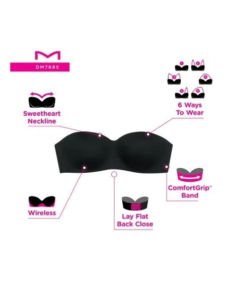 NWD MAIDENFORM Women's Pure Comfort Wireless Strapless Bandeau Bra BLACK L