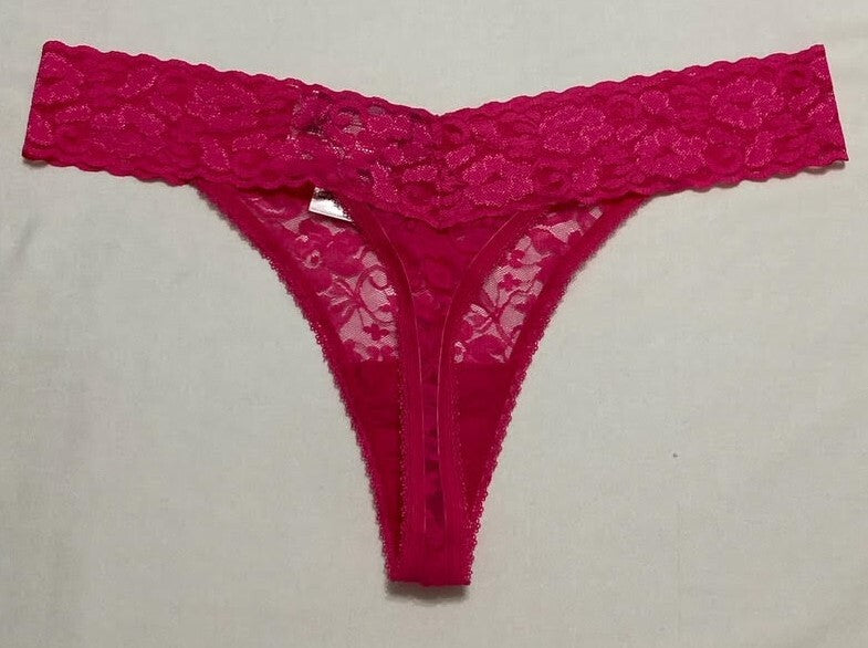 INC Lace-Trim Thong Underwear PINK LIGHTENING M