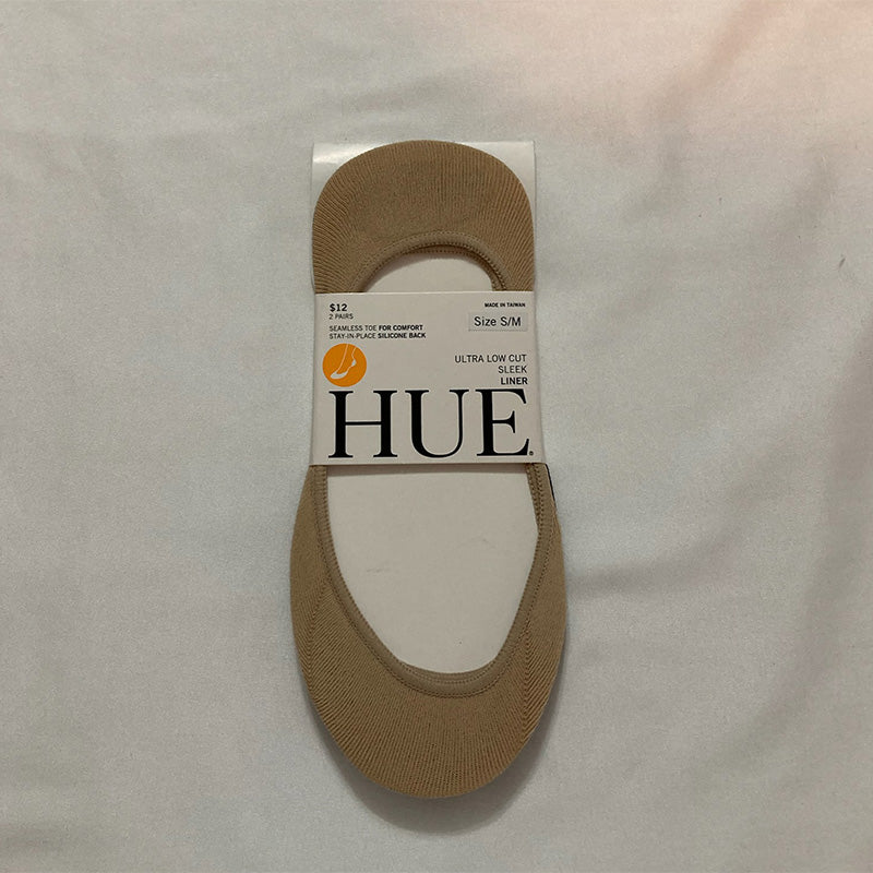 Hue Socks 2 Pairs Ultra Low Cut Sleek Liner Nude And Black S/M