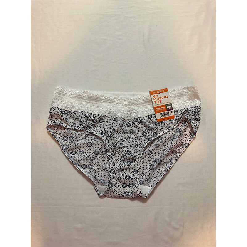 Warner's No Pinching Dig-Free Comfort Waist with Lace Hipster Blue Star Print 2XL